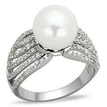 Load image into Gallery viewer, TS169 - Rhodium 925 Sterling Silver Ring with Synthetic Pearl in White