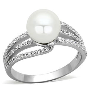 TS170 - Rhodium 925 Sterling Silver Ring with Synthetic Pearl in White