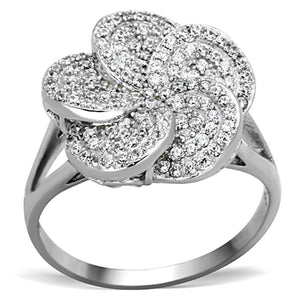 TS171 - Rhodium 925 Sterling Silver Ring with AAA Grade CZ  in Clear