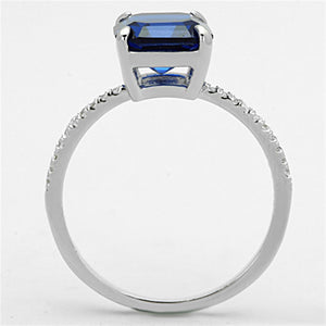 TS177 - Rhodium 925 Sterling Silver Ring with Synthetic Spinel in London Blue