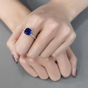 TS177 - Rhodium 925 Sterling Silver Ring with Synthetic Spinel in London Blue