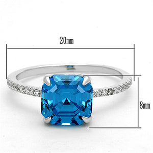 TS178 - Rhodium 925 Sterling Silver Ring with Cubic  in Sea Blue