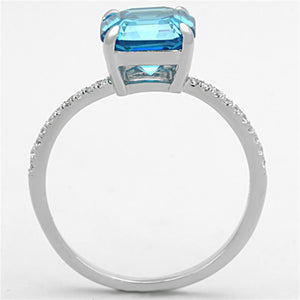 TS178 - Rhodium 925 Sterling Silver Ring with Cubic  in Sea Blue