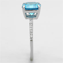 Load image into Gallery viewer, TS178 - Rhodium 925 Sterling Silver Ring with Cubic  in Sea Blue