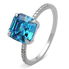 Load image into Gallery viewer, TS178 - Rhodium 925 Sterling Silver Ring with Cubic  in Sea Blue