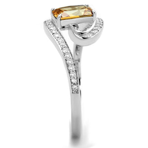 TS183 - Rhodium 925 Sterling Silver Ring with AAA Grade CZ  in Champagne