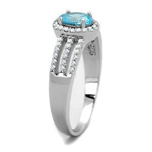 TS184 - Rhodium 925 Sterling Silver Ring with AAA Grade CZ  in Sea Blue