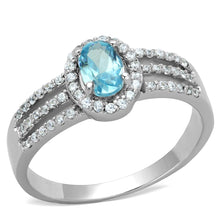 Load image into Gallery viewer, TS184 - Rhodium 925 Sterling Silver Ring with AAA Grade CZ  in Sea Blue