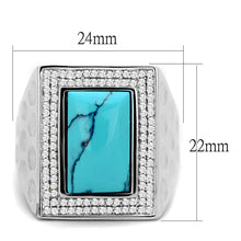 Load image into Gallery viewer, TS228 - Rhodium 925 Sterling Silver Ring with Synthetic Turquoise in Sea Blue