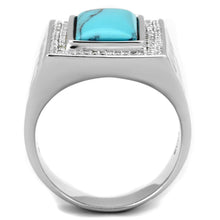 Load image into Gallery viewer, TS228 - Rhodium 925 Sterling Silver Ring with Synthetic Turquoise in Sea Blue