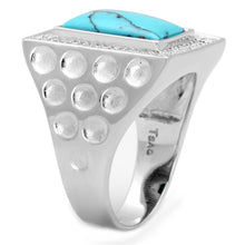 Load image into Gallery viewer, TS228 - Rhodium 925 Sterling Silver Ring with Synthetic Turquoise in Sea Blue