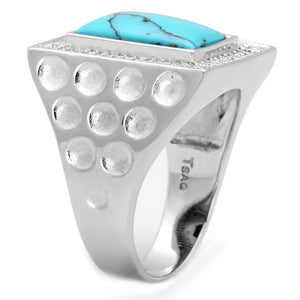 TS228 - Rhodium 925 Sterling Silver Ring with Synthetic Turquoise in Sea Blue