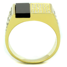 Load image into Gallery viewer, TS236 - Gold 925 Sterling Silver Ring with Semi-Precious Onyx in Jet