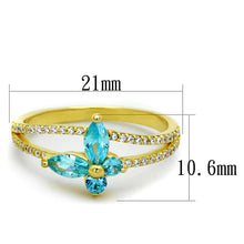 Load image into Gallery viewer, TS249 - Gold 925 Sterling Silver Ring with AAA Grade CZ  in Sea Blue