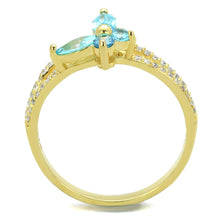 Load image into Gallery viewer, TS249 - Gold 925 Sterling Silver Ring with AAA Grade CZ  in Sea Blue