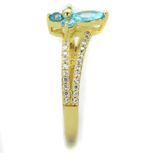 TS249 - Gold 925 Sterling Silver Ring with AAA Grade CZ  in Sea Blue