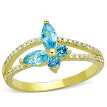 Load image into Gallery viewer, TS249 - Gold 925 Sterling Silver Ring with AAA Grade CZ  in Sea Blue