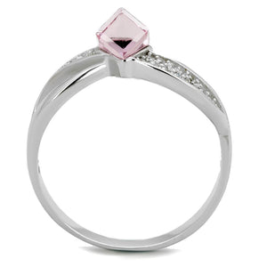 TS313 - Rhodium 925 Sterling Silver Ring with Top Grade Crystal  in Light Rose