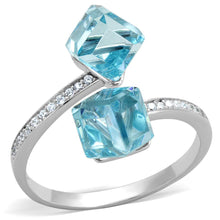 Load image into Gallery viewer, TS317 - Rhodium 925 Sterling Silver Ring with AAA Grade CZ  in Sea Blue