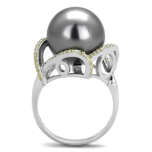 TS318 - Rhodium 925 Sterling Silver Ring with Synthetic Pearl in Gray