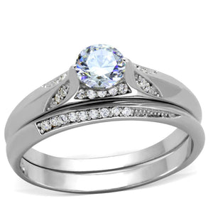 TS348 - Rhodium 925 Sterling Silver Ring with AAA Grade CZ  in Clear