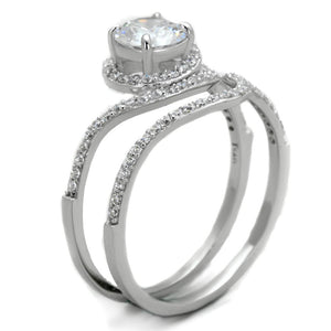 TS351 - Rhodium 925 Sterling Silver Ring with AAA Grade CZ  in Clear