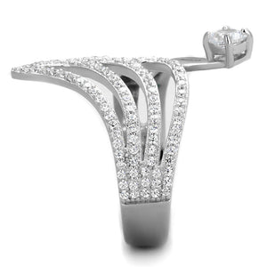 TS356 - Rhodium 925 Sterling Silver Ring with AAA Grade CZ  in Clear