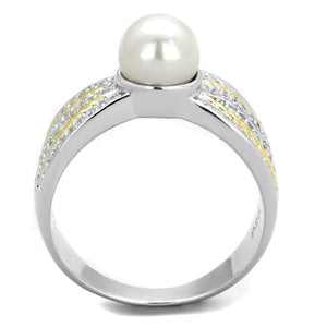 TS377 - Reverse Two-Tone 925 Sterling Silver Ring with Synthetic Pearl in White