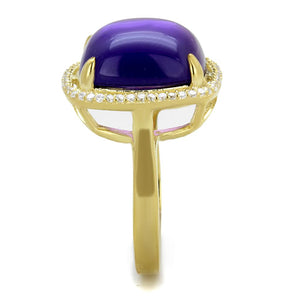 TS392 - Gold 925 Sterling Silver Ring with Synthetic Synthetic Glass in Amethyst