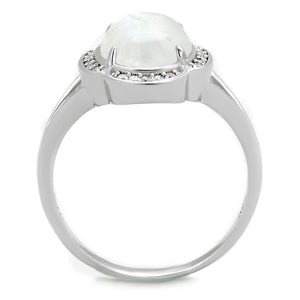 TS393 - Rhodium 925 Sterling Silver Ring with Semi-Precious Moon Stone in Clear