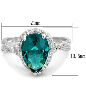 TS394 - Rhodium 925 Sterling Silver Ring with Synthetic Synthetic Glass in Blue Zircon