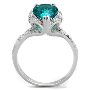 TS394 - Rhodium 925 Sterling Silver Ring with Synthetic Synthetic Glass in Blue Zircon