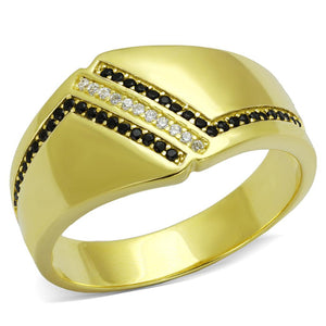 TS413 - Gold 925 Sterling Silver Ring with AAA Grade CZ  in Black Diamond