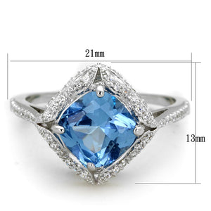 TS419 - Rhodium 925 Sterling Silver Ring with Synthetic Spinel in Sea Blue