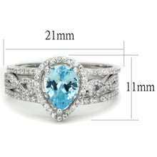 Load image into Gallery viewer, TS453 - Rhodium 925 Sterling Silver Ring with AAA Grade CZ  in Sea Blue