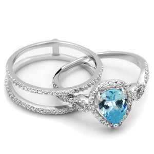 TS453 - Rhodium 925 Sterling Silver Ring with AAA Grade CZ  in Sea Blue