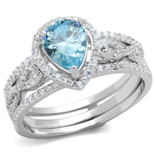 Load image into Gallery viewer, TS453 - Rhodium 925 Sterling Silver Ring with AAA Grade CZ  in Sea Blue