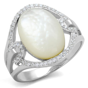 TS456 - Rhodium 925 Sterling Silver Ring with Precious Stone Conch in White