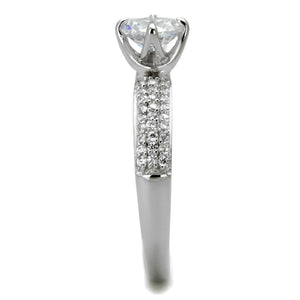 TS458 - Rhodium 925 Sterling Silver Ring with AAA Grade CZ  in Clear