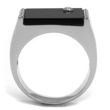 Load image into Gallery viewer, TS459 - Rhodium 925 Sterling Silver Ring with Synthetic Onyx in Jet