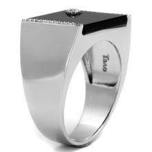 Load image into Gallery viewer, TS459 - Rhodium 925 Sterling Silver Ring with Synthetic Onyx in Jet