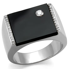 Load image into Gallery viewer, TS459 - Rhodium 925 Sterling Silver Ring with Synthetic Onyx in Jet