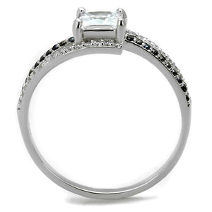 TS488 - Rhodium 925 Sterling Silver Ring with AAA Grade CZ  in Clear