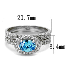 Load image into Gallery viewer, TS490 - Rhodium 925 Sterling Silver Ring with AAA Grade CZ  in Sea Blue