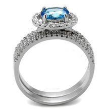 Load image into Gallery viewer, TS490 - Rhodium 925 Sterling Silver Ring with AAA Grade CZ  in Sea Blue