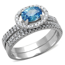 Load image into Gallery viewer, TS490 - Rhodium 925 Sterling Silver Ring with AAA Grade CZ  in Sea Blue