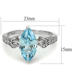 TS502 - Rhodium 925 Sterling Silver Ring with AAA Grade CZ  in Sea Blue