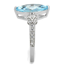 Load image into Gallery viewer, TS502 - Rhodium 925 Sterling Silver Ring with AAA Grade CZ  in Sea Blue