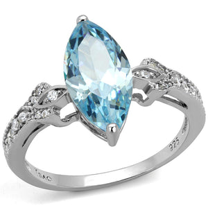 TS502 - Rhodium 925 Sterling Silver Ring with AAA Grade CZ  in Sea Blue