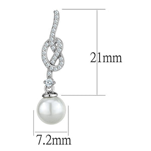 TS506 - Rhodium 925 Sterling Silver Earrings with Synthetic Glass Bead in White